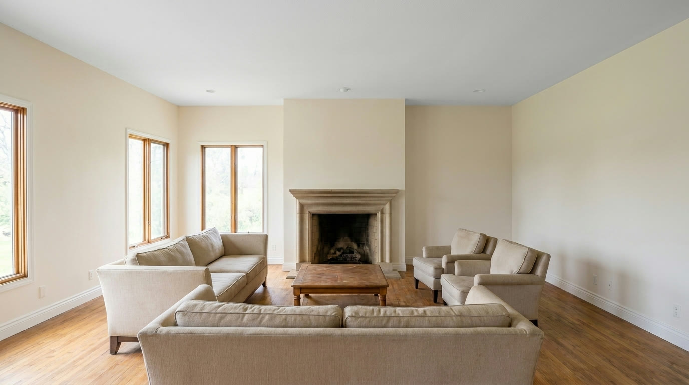 Living room after a fresh designer white repaint